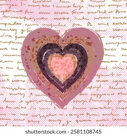 Modern romantic vector hand painted boho heart greeting card in earthy brown and pink colors for Valentine's Day designs