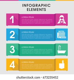 Modern room infographic template. infographic design with room icons includes shower, maid, office room. can be used for presentation, diagram, annual report, web design.