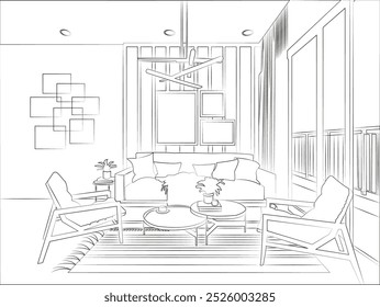 Modern Room Interior Design Home furniture Isolated trendy furniture's interior room office decor Chair sofa and table flat house accessory recent vector set Illustration 