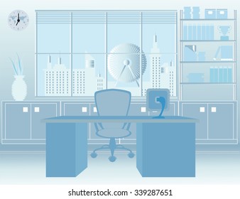 Modern Room Office interior, office building, with furniture, vector illustration.