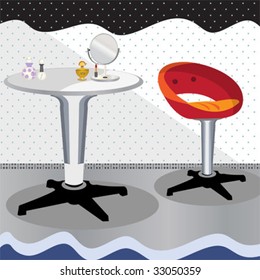 Modern room with a table and a chair.