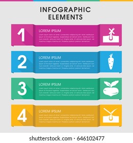 Modern root infographic template. infographic design with root icons includes carrot, beet, no hair in skin. can be used for presentation, diagram, annual report, web design.