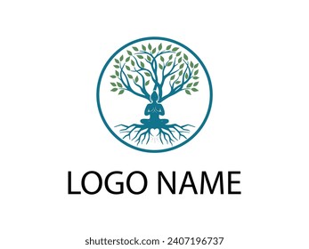 Modernes Root-Logo-Design, Baum mit Yoga-Logo