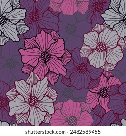 Modern rose bloom periodic design. Hand drawn bouquet background. Rose blossom with contour petals. Textile print. Meadow flower spring seamless pattern botanic vector.