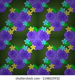 Modern rose flower pattern with royal roses. Colored orient pattern in violet, yellow and green colors. Seamless floral ornament.