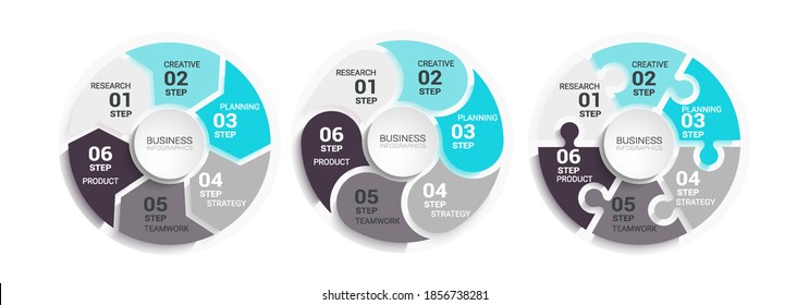 Modern Round 3D Infographic Chart Template with a Six Steps for Success. Business Circle Template with Options for Brochure, Diagram, Workflow, Timeline, Number Options. Vector EPS 10