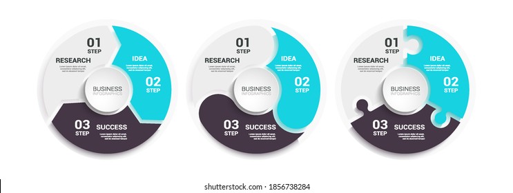 Modern Round 3D Infographic Chart Template with a Three Steps for Success. Business Circle Template with Options for Brochure, Diagram, Workflow, Timeline, Number Options. Vector EPS 10
