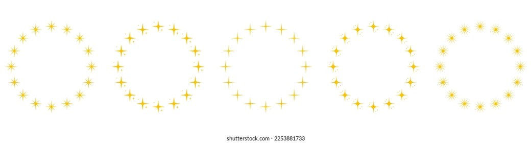 Modern Round Award Frame with Gold Stars Pictogram. Golden Stars in Circle Shape Silhouette Icon Set. Circular Decor Ornament Icon on White Background. Isolated Vector Illustration.