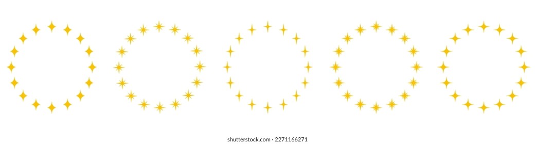 Modern Round Award Frame with Gold Stars Pictogram. Golden Stars in Circle Shape Silhouette Icon Set. Circular Decor Ornament Icon on White Background. Isolated Vector Illustration.