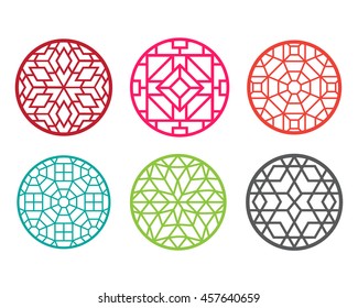Modern round Chinese pattern window frame, vector