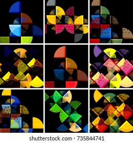 Modern round circle geometric abstract background set. Vector illustration