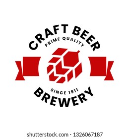 Modern round craft beer drink vector logo sign for bar, pub, store, brewhouse or brewery isolated on white background. Premium quality hop logotype illustration. Brewing fest t-shirt badge design.