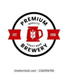 Modern round craft beer drink vector logo sign for bar, pub, store, brewhouse or brewery isolated on white background. Premium quality mug logotype illustration. Brewing fest t-shirt badge design.