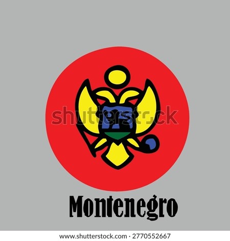Modern Round Icon of Montenegro Flag with Double-Headed Eagle Emblem – Minimal Flat Design on Gray Background