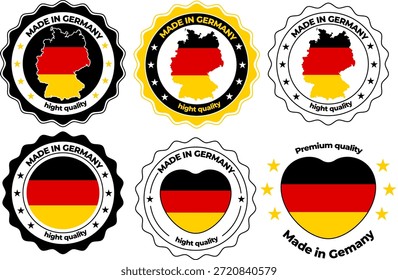 Etiquetas redondas modernas con diseño Made in Germany en colores nacionales