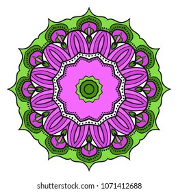Modern round lace pattern for paisley , circle background with floral style. vector illustration. purple color.
