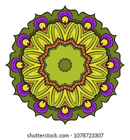 Modern round lace pattern for paisley , circle background with floral style. vector illustration. purple color.