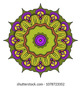 Modern round lace pattern for paisley , circle background with floral style. vector illustration. purple color.