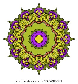 Modern round lace pattern for paisley , circle background with floral style. vector illustration. purple color.
