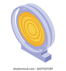 Modern round led spotlight shining light beam, isolated on white background, in isometric view