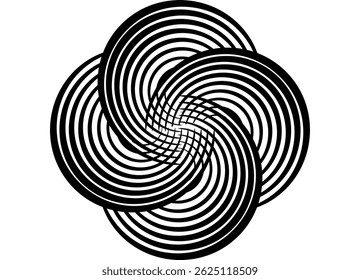 Modern round pattern, black on white background. Striped circles. Vector background for advertising, announcements, posters. Swirled Design Element. Abstract propeller from lines