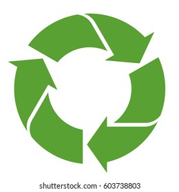 modern round recycling sign colored green on white background