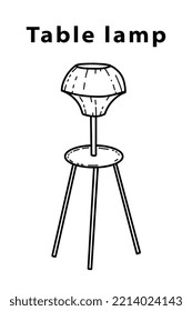 Lámpara moderna de mesa redonda al estilo de los garabatos del salón, diferentes estilos dibujados a mano, moderno y vintage. Ilustración del vector
