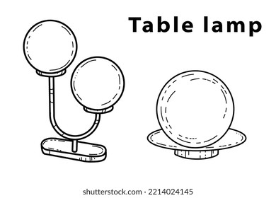 Modern round table lamps in the style of doodles for the living room, hand-drawn different types of styles, modern and vintage. Vector illustration