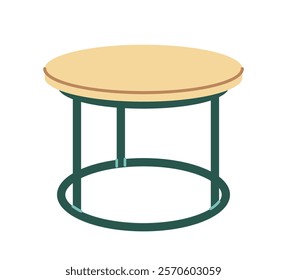 Modern round table with a wooden top and metal base, showcased on a white background. Aesthetic and functional furniture design. Vector illustration