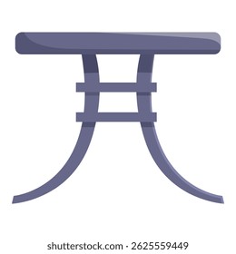 Modern round table with wooden top standing on two curved legs isolated on white background