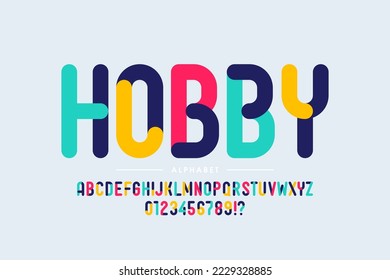 Modern rounded colorful sans serif font design, alphabet letters and numbers.