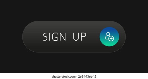 Moderno botão arredondado CTA com brilho, "Inscreva-se" texto, ícone do usuário, efeito 3D, Web UI elemento para landing pages, aplicativos móveis ou banners.