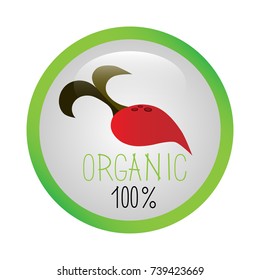modern rounded green badge icon with beet for organic products vector isolated on white background