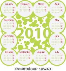 Modern rounded green calendar for 2010