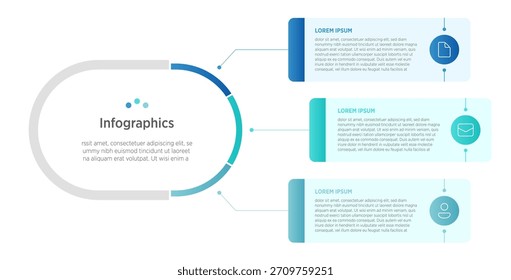 Um infográfico moderno e arredondado mostrando um processo de negócios de 3 etapas em um layout circular. Cada segmento apresenta um ícone minimalista e uma seção codificada por cores para maior clareza. Ideal para apresentações, estratégia vis