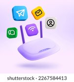 Modern router with apps icons. 3d vector illustration