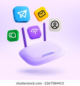 Modern router with apps icons. 3d vector illustration