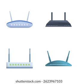 Modern router icons set cartoon vector. Wireless wi fi router. Electronic device