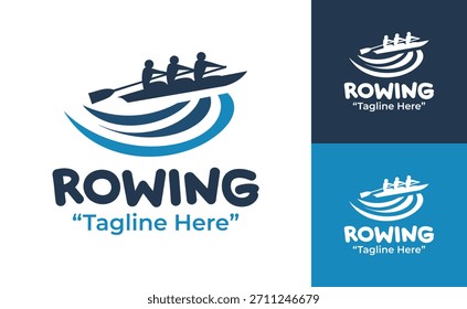 A modern rowing logo representing strength and coordination, ideal for clubs, lake sports teams, and athletic branding.