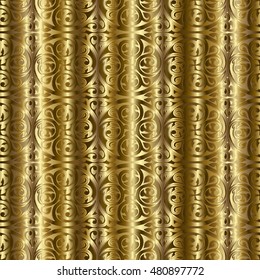 Modern royal gold vintage vector seamless pattern background with vintage antique flowers and ornaments on the gold drapery background. .Endless luxury texture