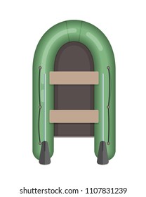 Modern rubber boat with oars. Water transport, fishing boat, travel and hobbies. Transport for entertainment, attractions, river and sea holidays on a trip, top view. Vector illustration.