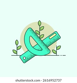 Modern ruler and protractor vector with minimalist design, ideal for education graphic projects, stationery product branding