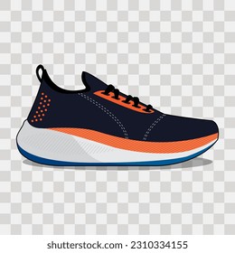 Modern running casual sneakers vector illustration. Fashionable footwear side view. Youth shoes with isolated background.