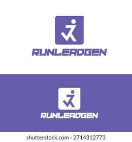 Moderno Running Man Icon en forma cuadrada Logo Vector. Plantilla dinámica para App de fitness, empresa tecnológica, servicio de salud o marca de inicio.