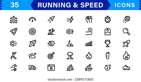 Modern Running and Speed Icons. Scalable Illustrations for Sports, Racing, Training, and Performance Graphics