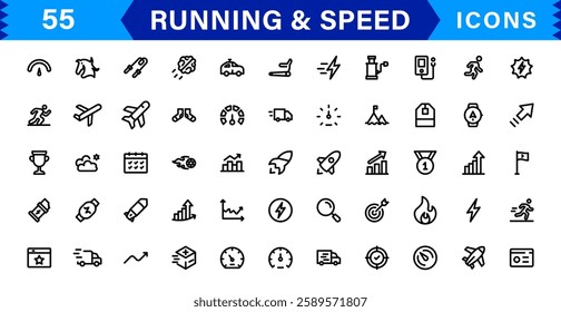 Modern Running and Speed Icons. Scalable Illustrations for Sports, Racing, Training, and Performance Graphics