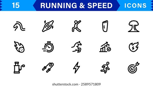 Modern Running and Speed Icons. Scalable Illustrations for Sports, Racing, Training, and Performance Graphics