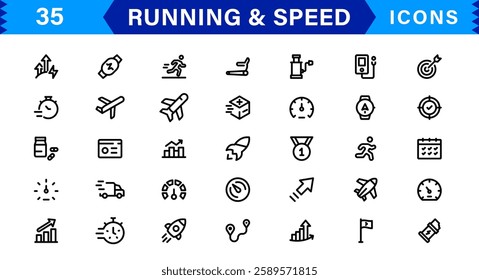 Modern Running and Speed Icons. Scalable Illustrations for Sports, Racing, Training, and Performance Graphics