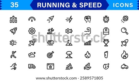 Modern Running and Speed Icons. Scalable Illustrations for Sports, Racing, Training, and Performance Graphics