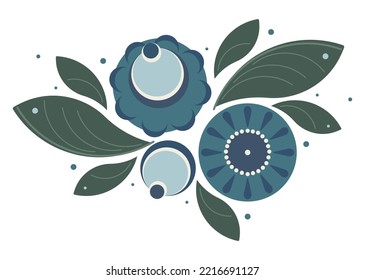 Modern Russian Folk Art Abstract Flowers And Leaves Vector Illustration